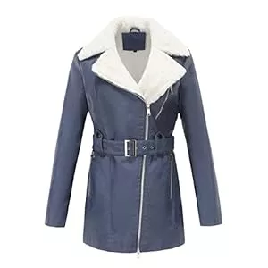 Baymate Mäntel Baymate Lederjacke Damen Revers Oberteile Bundverschlankung Winter Lange Ärmeln Plus Fleece Jacke Reißverschluss Warme Alpaka Mantel Motorrad Jacke