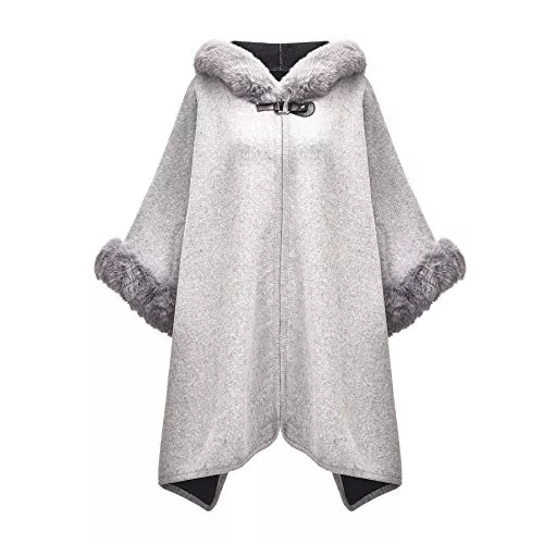 ZLYC Strickjacken ZLYC Damen Winter Umhang Strickjacke Warm Kunstpelz Mäntel Poncho Cape mit Kapuze