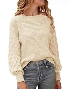 Zeagoo Pullover & Strickmode Zeagoo Pullover Damen Elegant Strickpullover Rundhals Casual Winter Sweater Langarm Grobstrick Pulli Zopfmuster Lässig Sweatshirt S-XXL