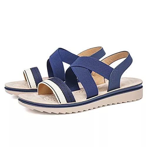 gracosy Sandalen & Slides gracosy Flach Sandalen Sommer Damen Flexibel Gummiband Sandalen Mode Farben mischen Sommerschuhe Freizeit Urlaub Strandschuhe Bequeme Walkingschuhe Schwarz Rot Blau
