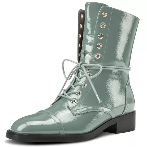 Castamere Stiefel Castamere Damen Chunky Blockabsatz Niedrige Absatz Heel Eckige Zehenkappe Stiefeletten Schnüren Schnürung Reißverschluss Lässig Klassisch Stiefel