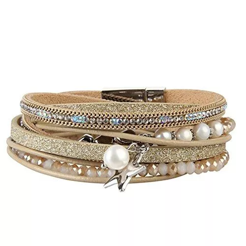JOYMIAO Schmuck JOYMIAO Schönes Damen-Lederarmband Herz Charm Wickelarmband mit Perle Magnetverschluss