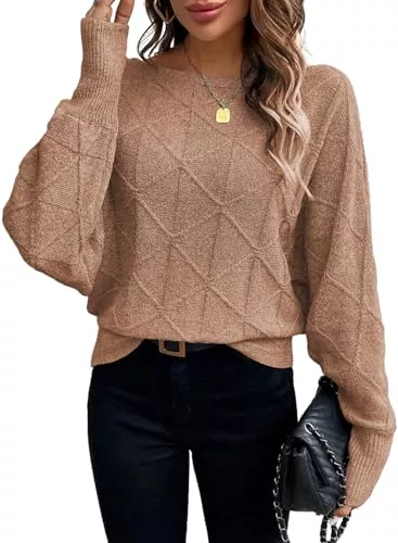 BLENCOT Pullover & Strickmode BLENCOT Damen Strickpullover Rundhals Pullover Herbst Winter Leicht Pulli Fledermaus Ärmel Oberteile