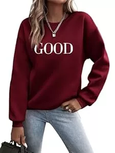 Minetom Pullover & Strickmode Minetom Pullover Damen Herbst Sweatshirt Briefe Drucken Rundhals Langarm Pulli Locker Casual Oberteile Streetwear Sweatshirts ohne Kapuze Herbst Winter Frauen