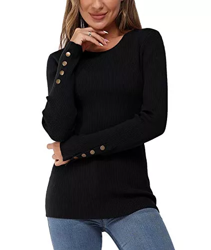 Newshows Pullover & Strickmode Newshows Pullover Damen Herbst Strickpullover Langarmshirt Winter Gerippt Damenpullover mit Knopfdetail