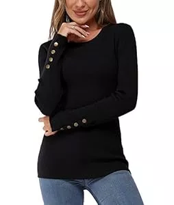 Newshows Pullover & Strickmode Newshows Pullover Damen Herbst Strickpullover Langarmshirt Winter Gerippt Damenpullover mit Knopfdetail