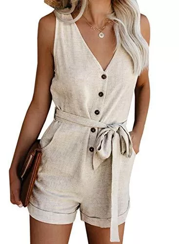 GOSOPIN Jumpsuits GOSOPIN Damen Jumpsuit Ärmellos High Waist Kurz Overall elegant Hosenanzug Frauen Blumen Drucken Playsuit Sommer Strand Beachwear Romper