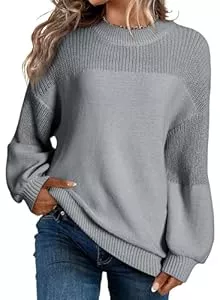 Dokotoo Pullover & Strickmode Dokotoo Damen Pullover Elegant Rundhals Puffärmel Strickpullover Einfarbig Lässig Lose Oberteile Herbst Winterpullover Pulli S-XXL