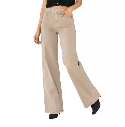 Nina Carter Jeans Nina Carter J251 Damen High-Waisted Jeans Wide-Leg Flared Stretch Jeanshosen Used Look