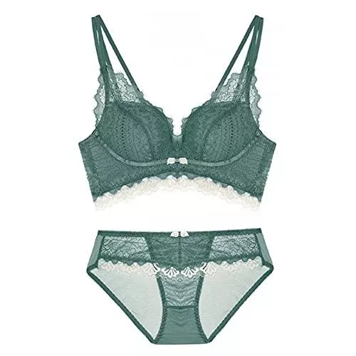 CJshop Unterwäsche & Dessous Sexy Reizwäsche Dessous Set Damen Spitze Dessous BH und Panty Set Strappy Bralette Unterwäsche Bodysuit Damen BH Set (Color : Green, Size : 75AB)