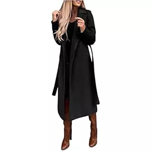 Generic Mäntel Trenchcoat Damen Winter Lang Wollmantel Winter Revers-Krawatte Mantel Einfarbig Coat Lang Winterjacke Elegant Mit Taschen Damen-Mäntel