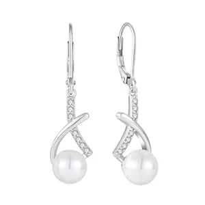 FJ Schmuck FJ Perlen Ohrringe Damen 925 Sterling Silber Hängend Ohrringe Perle Schmuck Geschenke für Frauen Bräute Brautjungfern