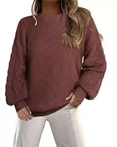 Gaharu Pullover & Strickmode Gaharu Strickpullover Damen Langarm Pullover Elegant Locker Laternenärmel Sweatshirt Oversize Rundhals Pulli