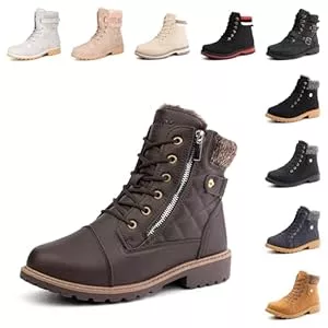 Hitmars Stiefel Hitmars Winterstiefel Damen Warme Winterschuhe Gefüttert Kurzschaft Absatz Stiefel Winter Geschnürt Stiefeletten Schneestiefel Schwarz Braun Grau Rosa 36-43 EU