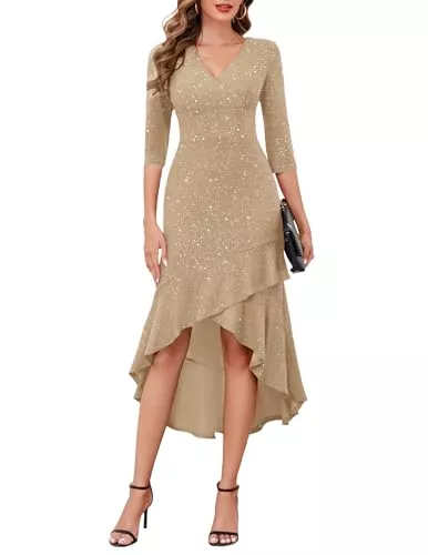 Berylove Abendkleider Berylove Damenkleider Festlich Abendkleider Elegant Für Hochzeit Fischschwanzkleid Glitzer V Ausschnitt Brautjungfernkleider