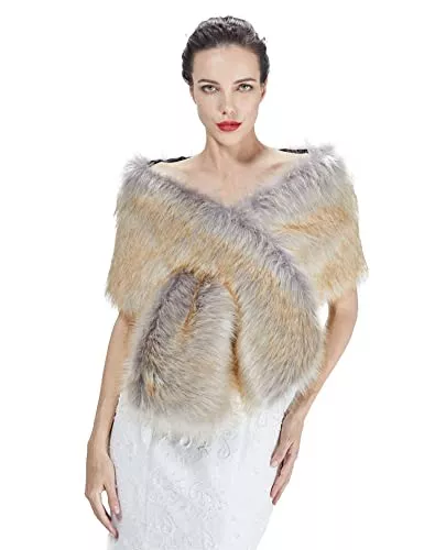 BEAUTELICATE Abendkleider BEAUTELICATE Kunstpelz Schal Stola Bolero Damen Brautschal Wrap Jacke Mantel Winter Hochzeit Gatsby 1920er Jahre Kostüm