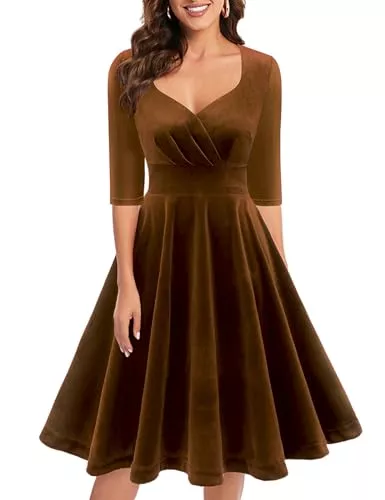 Bbonlinedress Cocktail Bbonlinedress 1950er Vintage Retro Cocktailkleid Rockabilly V-Ausschnitt Faltenrock Abendkleid Partykleid