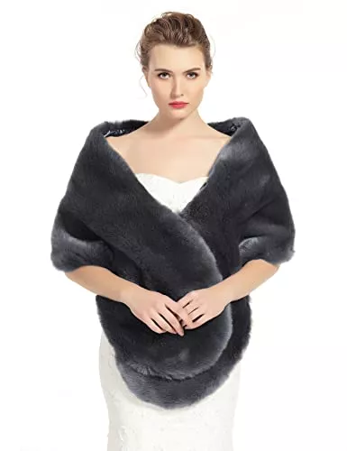 BEAUTELICATE Strickjacken BEAUTELICATE Kunstpelz Stola Schal Damen Pelz Brautschal Brautstola Wrap Schwarz Elfenbein für Braut Winter Hochzeit Festival Weihnachten