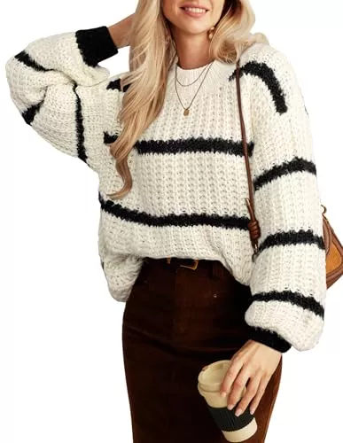 GRACE KARIN Pullover & Strickmode GRACE KARIN Pullover Damen Gestreifte Langärmeliger Pullover Damen Strickpullover Langarm Herbst Winter Pulli