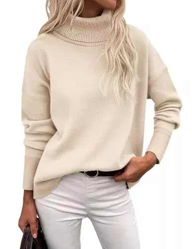 Zeagoo Pullover & Strickmode Zeagoo Pullover Damen Rollkragen Strickpullover Elegant Langarm Pulli Basic Casual Rollkragenshirt Einfarbig Turtleneck Gestrickt Obertiele Herbst Winter S-XXL