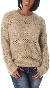 Jela London Pullover & Strickmode Jela London Damen Glitzer-Pullover Feinstrick Fransen Häkelmusterung Flauschig Glanz Oversize (38/40)