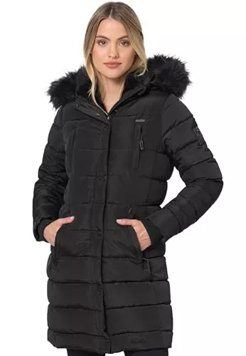 Navahoo Mäntel Navahoo Winterjacke Damen - Wasserabweisend, Warm, Kapuze, Winddicht - Wintermantel Lang, Mantel Frauen, Teddyfell gefüttert - Stehkragen, 7 Taschen, verlängerter Zipper