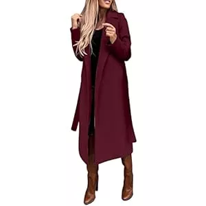 Generic Mäntel Trenchcoat Damen Winter Lang Wollmantel Winter Revers-Krawatte Mantel Einfarbig Coat Lang Winterjacke Elegant Mit Taschen Damen-Mäntel