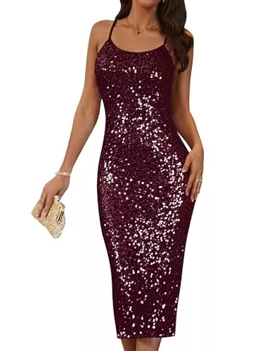 GRACE KARIN Cocktail GRACE KARIN Damen Pailletten Spaghetti Kleid Glitzer Patykleid Abendkleid für Hochzeit