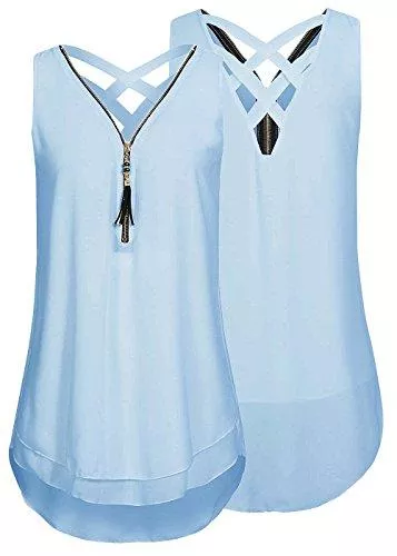 Flying Rabbit Ärmellose Blusen Flying Rabbit Damen Shirt Chiffon Bluse Langarmshirt mit Reißverschluss Vorne V-Ausschnitt Tops T-Shirt