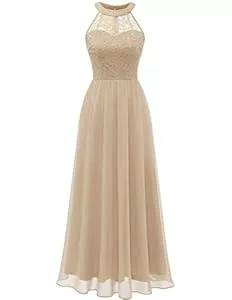 Wedtrend Abendkleider Wedtrend Abendkleid Damen Lang Neckholder Kleid Damen Cocktailkleid Elegant für Hochzeit Abschlusskleid Chiffon Spitzenkleid