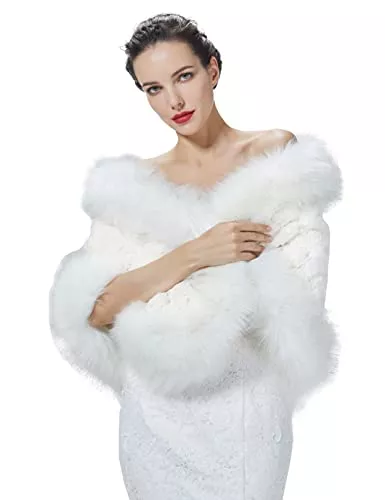 BEAUTELICATE Strickjacken BEAUTELICATE Kunstpelz Schal Stola Bolero Damen für Winter Hochzeit Pelz Wrap Bolero Abendkleid Braut Brautschal Brautstola Schwarz Weiß Beige