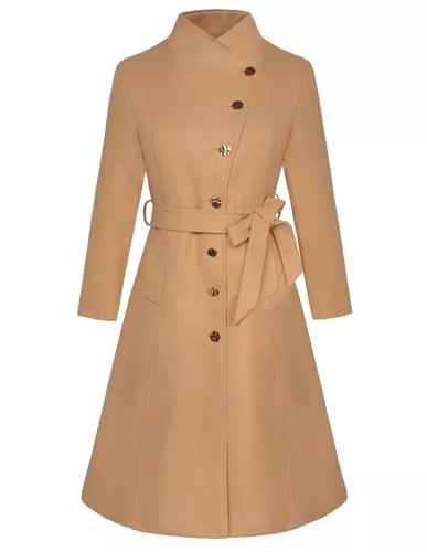 GRACE KARIN Mäntel GRACE KARIN Damen-Midimantel mit Umlegekragen Einreihiger A-Linien-Mantel mit Gürtel