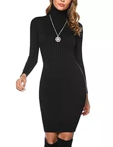 Irevial Freizeit Irevial Damen Strickkleid Rollkragen Pullikleid Langarm Winterkleid Gestrickt Basic Pulloverkleid für Herbst und Winter Casual Dress