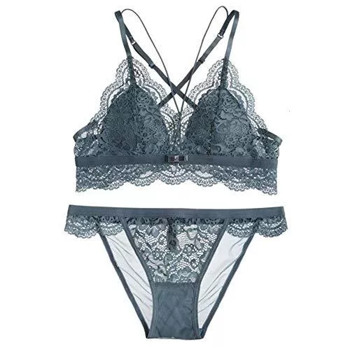 SWNN Unterwäsche & Dessous SWNN Dessous-Sets Damen Unterwäsche Set Sexy Beauty Back Strap Tie Thin Up Dessous Spitze Set Ohne Stahlring Unterwäsche BH und Höschen Set (Farbe: Blau, Größe: 75B=32B=70B)