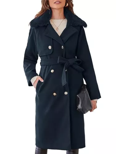 CURLBIUTY Mäntel CURLBIUTY Damen Mantel Eleganter Warmer Wintermantel Trenchcoats Winddichte Lange Peacoat-Jacke mit Gürtel Zweireihig mit Abnehmbarem Kunstpelzkragen
