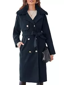 CURLBIUTY Mäntel CURLBIUTY Damen Mantel Eleganter Warmer Wintermantel Trenchcoats Winddichte Lange Peacoat-Jacke mit Gürtel Zweireihig mit Abnehmbarem Kunstpelzkragen