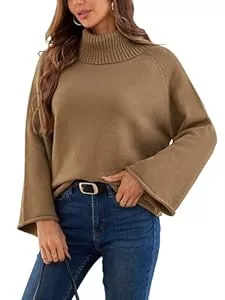 Theenkoln Pullover & Strickmode Theenkoln Damen Pullover Herbst Rollkragenpullover: Winter Oversize Strickpullover 2024 Mode Outdoor Pullis Lässig Business Tops Warm Jumper Langarm Trompetenärmel Gestrickt Outfit