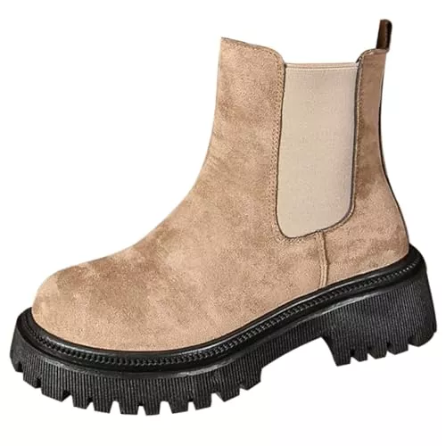 Harssidanzar Stiefel Harssidanzar Damen Chelsea Stiefel Komfort Dicke Sohle Klotzige Ferse Rutschfeste Stiefeletten SL204EU
