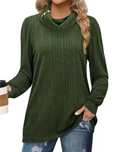 Amrto Pullover & Strickmode Amrto Rollkragenpullover Damen Tunika Pullover Gerippter Elegant Langarm Strickpullover Lässig Langarmshirt Locker Longpullover Winter