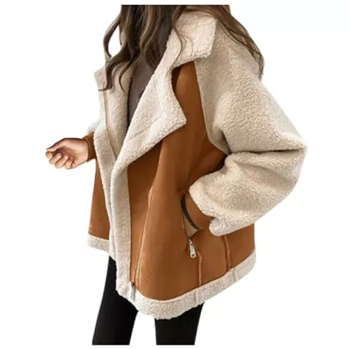 Ansenesna Jacken Ansenesna Winterjacke Damen Warm Gefüttert Wintermantel Damen Wolle Pelzkragen Damen-Jacken Winter Elegant Fleece Jacke Frauen Reissverschluss Mantel Mit Kragen Thermo Dicke Damenmantel