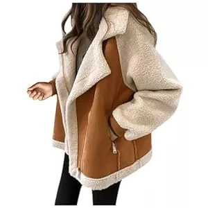 Ansenesna Jacken Ansenesna Winterjacke Damen Warm Gefüttert Wintermantel Damen Wolle Pelzkragen Damen-Jacken Winter Elegant Fleece Jacke Frauen Reissverschluss Mantel Mit Kragen Thermo Dicke Damenmantel