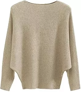 FULIER Pullover & Strickmode FULIER Boot-Ausschnitt Batwing Ärmel Dolman Lose gestrickte Pullover und Pullis Pullover Tops für Frauen