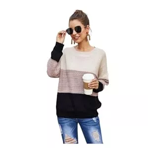 HEYPORK Pullover & Strickmode HEYPORK Damen Herbst Winter Warm Bequem Pullover Casual Mode Strickjacke Strickpullover Frauen Lose dreifarbige Patchwork Rundhalsausschnitt Langarm Strickwaren