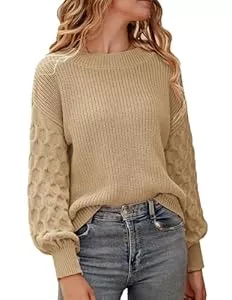 Zeagoo Pullover & Strickmode Zeagoo Pullover Damen Elegant Strickpullover Rundhals Casual Winter Sweater Langarm Grobstrick Pulli Zopfmuster Lässig Sweatshirt S-XXL