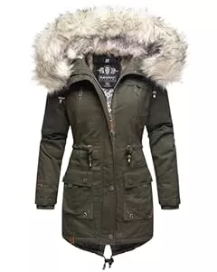 Navahoo Mäntel Navahoo Damen Wintermantel Winterjacke Baumwolle Parka mit Kapuze Kunstpelz Honigfee S-XXL