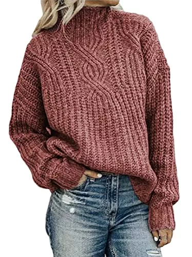 ORANDESIGNE Pullover & Strickmode ORANDESIGNE Pullover Damen Casual Lose Pulli Langarm Oberteile Damen Elegant Einfarbig Rollkragenpullover Batwing Oversize Rollkragenpullover Strickpullover