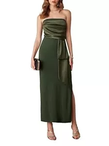 GRACE KARIN Abendkleider GRACE KARIN Damen Lang Abendkleider mit Schlitz Cocktailkleid Elegant Ballkleider Satin trägerloses Kleid Sexy Party Cocktailkleid Bodycon Maxikleid