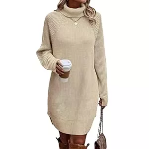 Generisch Freizeit Strickkleid Damen Herbst Winter Langarm Elegant Pulloverkleid Baumwolle Knielang Winterkleid Sexy Langarm Wollkleid Oversize Pullikleid Casual Herbstkleid Pullover Kleid