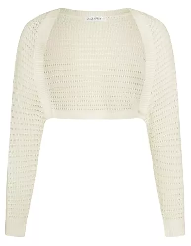 GRACE KARIN Strickjacken GRACE KARIN Damen Bolero Langarm Strickjacke Elegant Kurz Bolero Cardigan Leichte Festlich Strickjacke