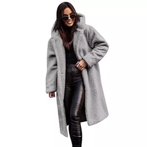 Odizli Mäntel Odizli Damen Fleecejacke mit Kapuze Lang Wintermantel Winterjacke Herbst Winter Warm Elegant Teddyfleece Mantel